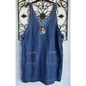 Vintage Disney Winnie The Pooh Denim Apron Dress - Large - Blue